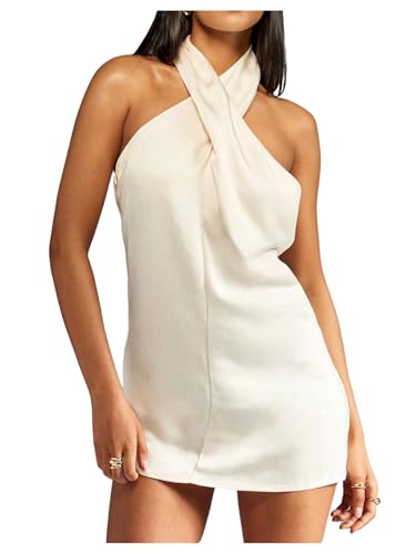 Image of SOLY HUX Women's Satin Halter Mini Cocktail Party Dress | Tie Backless, Criss Cross
