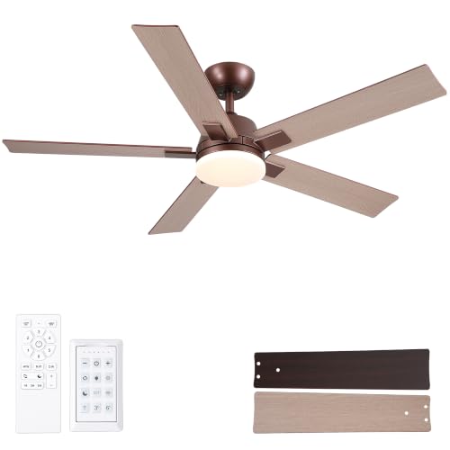 Image of Rayqueen 52 Inch Brown Ceiling Fans with Lights and Remote,Includes Downrod