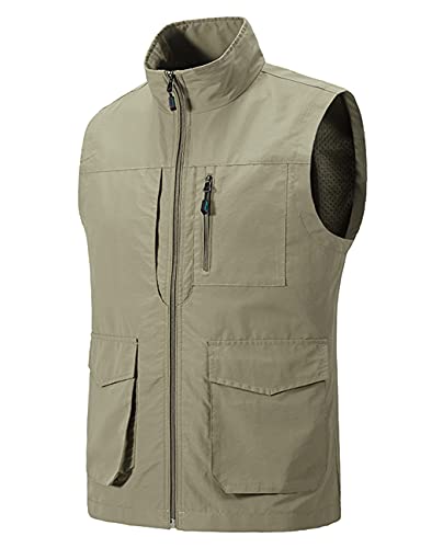 Hixiaohe Men's Casual Lightweight Outdoor Vest Work Fish Photo Travel Golf Vest Zip up Sleeveless Jacket with Pockets4