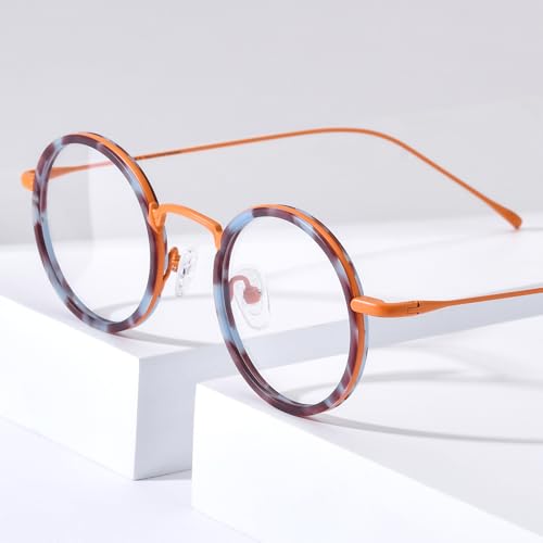 Image of FONEX Acetate Titanium Glasses Frame Men 2024 New Round Eyeglasses Spectacles Eyewear F85844