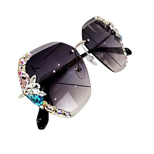 Vintage Rimless Crystal Sunglasses,Women Bling Diamond Sun Glasses,Women Shades Rimless Rhinestone Sun Glasses