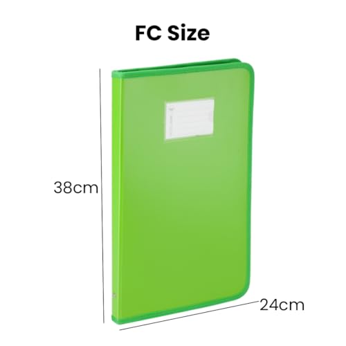 Image of Worldone Zipper Display Book Folder for Documents, with Name Card, Made of 0.8mm Virgin PP Material with 20 Bound Plastic Binder Sleeves, Size FC (fullscap), Radiant Green, Set of 1