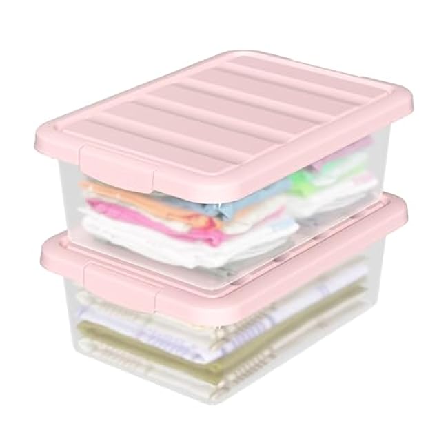 14 Quart Basic Clear Storage Box with Pink Lid (Pack of 2)