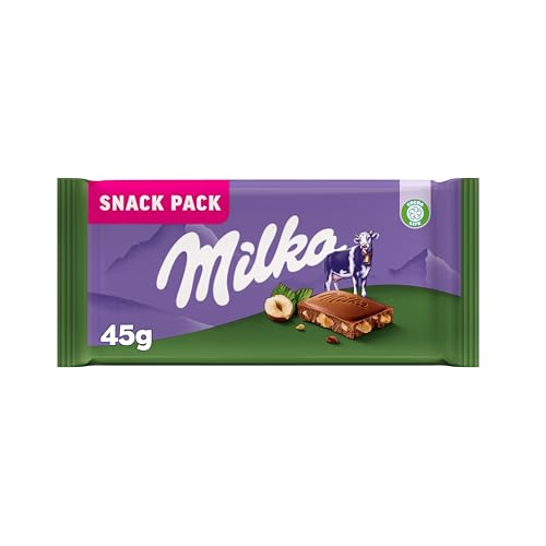 Milka Tableta de Chocolate con Leche de los Alpes y Trozos de Avellanas   45 g