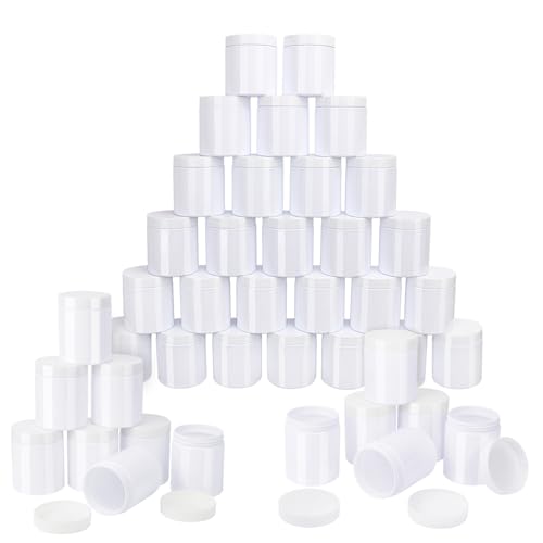48 Pack 8 OZ White plastic Jars with White Lids, Empty Plastic Mason Jars, Plastic Cosmetic Jars with Lids for Cream, Body Butters, Moisturizers, Candy, Beads, Samples