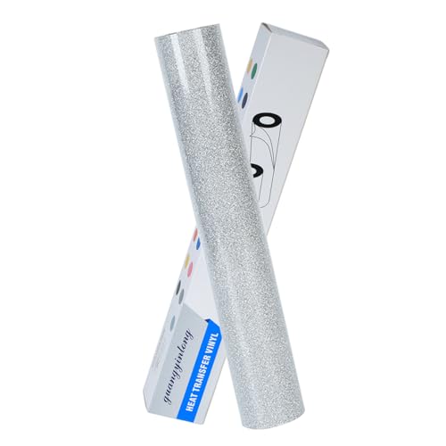 Image of guangyintong Heat Transfer Vinyl Glitter Silver HTV Rolls, 12 inch x 5ft Silver Iron on Vinyl for T Shirts, Glitter HTV Vinyl for All Cutter Machine Easy to Cut & Weed for Heat Vinyl DIY Design
