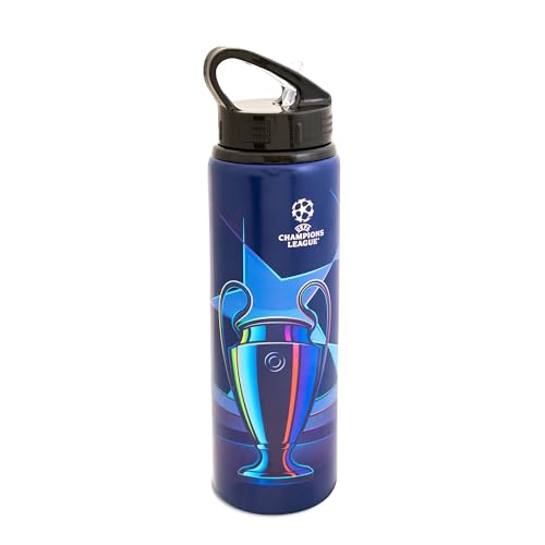 Hy-Pro Officially Licensed UCL Aluminium Bottle - 750ml, UCL, Integrated Folding Straw, Leakproof, Lightweight, Great Football Gift Idea