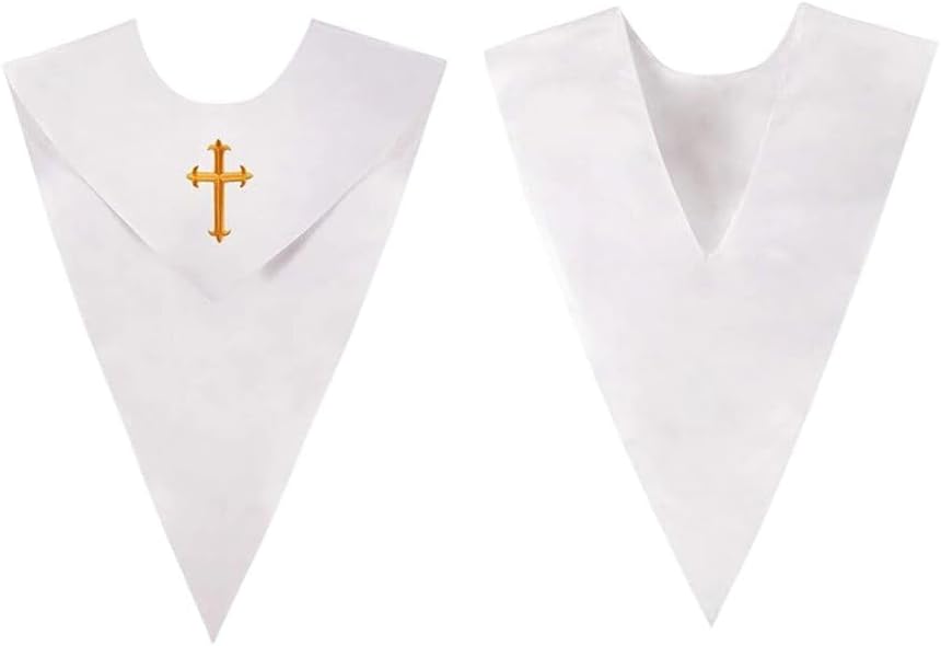 Unisex Classic V Shape Choir Solid Satin Stole with Embroidery Cross Reversible for Adults Church