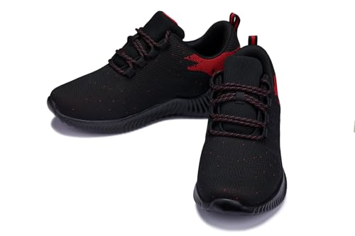Image of CALTO Men's Invisible Height Increasing Elevator Shoes - Black /Red Ultra Lightweight Sporty Sneakers - 2.8 Inches Taller - Q215 - Size 10 D(M) US