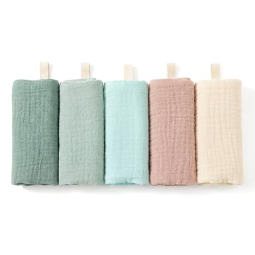 5 Muselinas Bebé Algodón Suave y Absorbente, Gasas para Bebes Multiusos, Toallas Bebe Recién Nacido para Lactancia, Cara y Baño, Pack de 5 Paños de Muselina, Color Menta