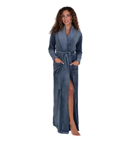 Be Relax Terry Velour Robe - Made of Polyester, Shawl Collar Robe with Belt & Side Pockets, Soft & Warm Bathrobe for Women