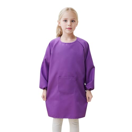 Camisa infantil 146 con bolsillo para niños, delantales de artista, bata de manga larga, leggings, morado, 8-12 años