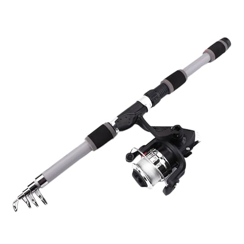 釣りセット 炭素伸縮式釣竿 スピニングリール付き 投げ釣りロッド カーボン製 初心者向け 1.8M fishing rod set 餌と 糸付き 収納バッグ付き 携帯便利 fishing reel 軽量 ?竿 入門セット 海 淡水 川 堤防 (グレー)