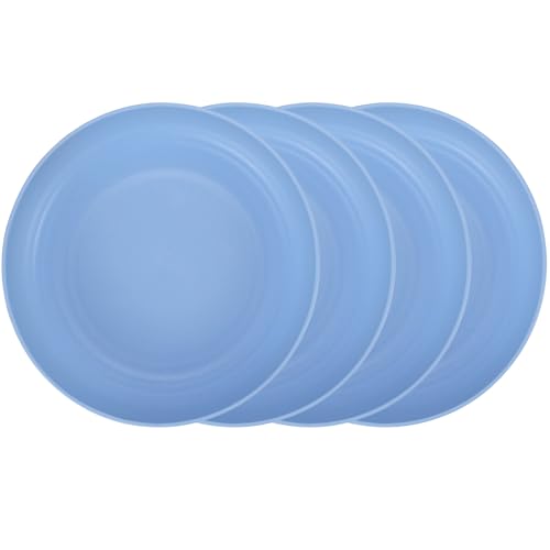 Image of 7.8 Inches Unbreakable Wheat Straw Plates - Reusable Plate Dinner Set - Dishwasher & Microwave Safe - Healthy, BPA Free & Eco-Friendly (7.8 Inches /4 Blue)