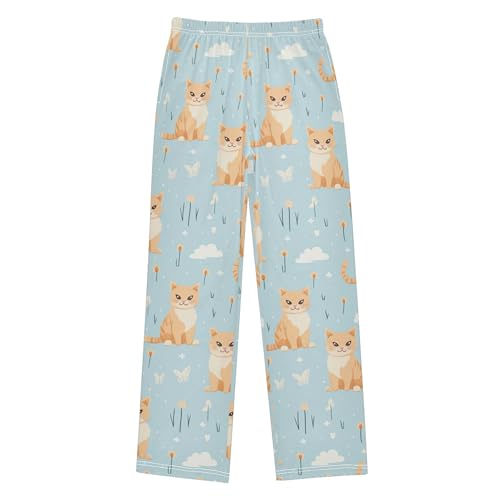 Cute Cat Long Pajama Pants Elastic Waist PJ Bottoms with Pockets S A1105992