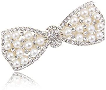 BeeSpring Silver Korean Style Crystal Rhinestone Hair Barrettes Butterfly Pearls Hair Clips Pins for Women Girls (1Pcs)