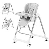 3-in-1 High Chairs for Babies and Toddlers, Foldable Baby High Chair with Rocking Mode, 5 Height Levels, Adjustable Backrest & Footrest, Lockable Wheels (Grey)
