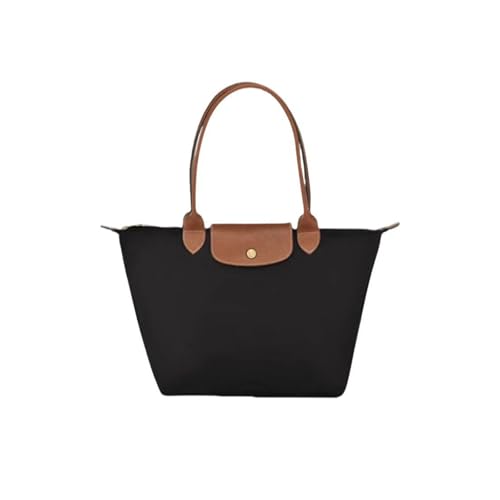 Women's Nylon Tote Bag, Large Capacity Waterproof Shoulder Bags, Spacious Handbag with Metal Zipper & Compartments (Golden card black,M)