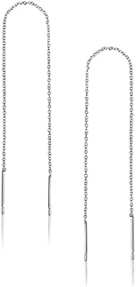 A Pair 925 Sterling Silver Tassel Threader Drop Earrings Long Chain Ear Line 