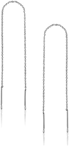 A Pair 925 Sterling Silver Tassel Threader Drop Earrings Long Chain Ear Line (Silver)