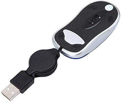 Mini USB Wired Mouse Retractable Cable Tiny Small Mouse 1600 DPI Optical Compact Travel Mice for Windows 98 2000 XP Vista Ve (Silver), 285982A1