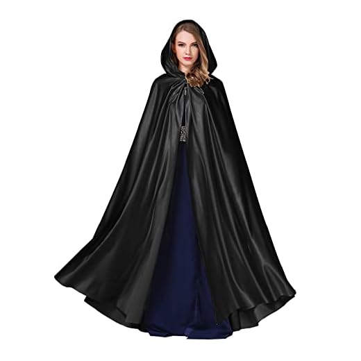 BEAUTELICATE Cape à Capuche Longue pour Femme Mariée Mariage Poncho en Satin De Automne Hiver Manteau Médiéval Unisexe Déguisement De Halloween Noël Carnaval(Taille Unique, Noire)