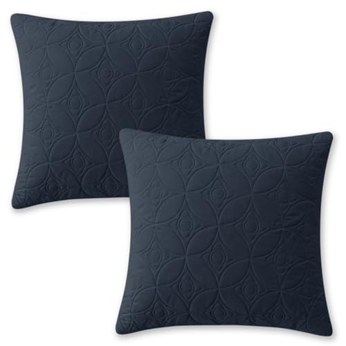 Image of HOKIPO 100% Leakproof Quilted Cushion Cover for Sofa 16x16 Inches, Set of 2, Navy Blue (AR-6280-NBL*2)