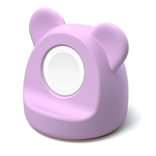 ELETIUO iWatch Charger Stand,Compatible with Apple Watch Series 49/45/44/42/41/40/38mm (Ultra2/Ultra/9/8/7/6/SE2/SE/5/4/3/2/1)Accessories,Silicone Charging Dock Holder Supports Nightstand Mode,Purple