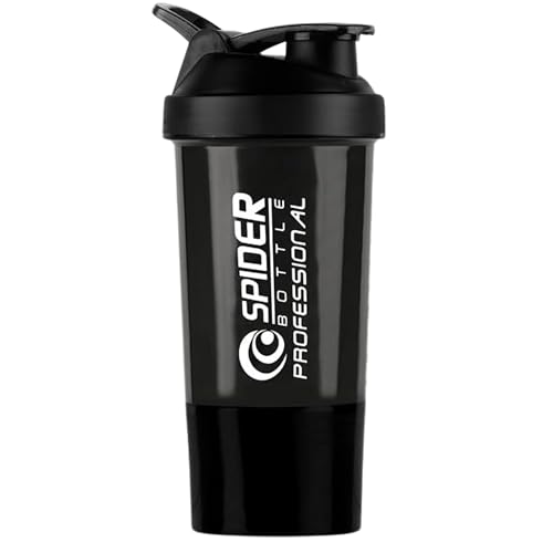 Image of Zyro Spider Gym Shaker Bottle, Shakers for Protein Shake 500 Ml with 1 Storage Compartment Gym protein shaker for workout (Pack of 1, Black)