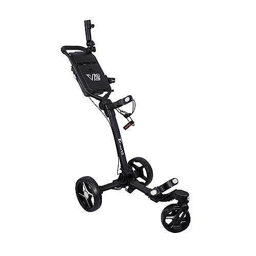 Axglo 3 Wheel Tri-360 V2 Ultra Compact Foldable Aluminium Golf Trolley Cart (Free Umbrella Holder & Beverage Holder) (Black/Grey)