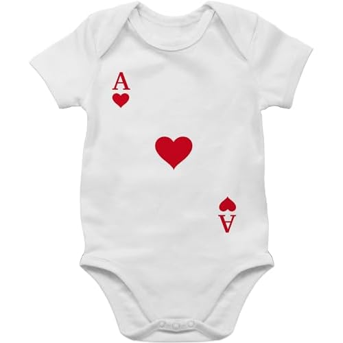 Baby Karneval und Fasching Kostüm - Spielkarte Herz - 6/12 Monate - Weiß - Poker Body Baby - BZ10 - Baby Body Kurzarm für Jungen und Mädchen
