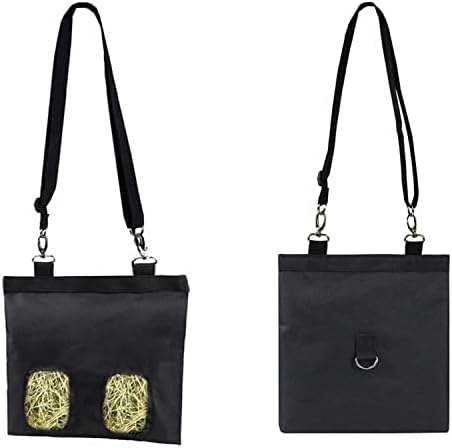 Rabbit Hay Feeder Bag 2PCS, Pig-Pet Hay Feeder, Long Wear Feeder Bag Black, Hay Bag Hanging Feeding Device Supply Rabbit, Toy Wear Bag Pet Essential Storage (Black4 Openings+ 2 Openings)