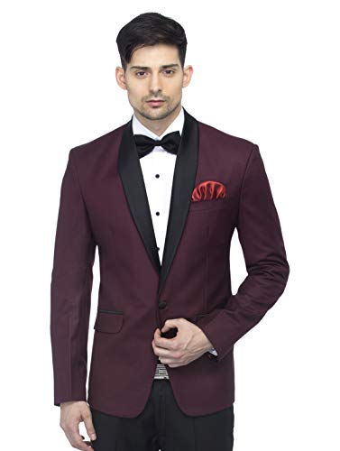 FAVOROSKI Designer Men's Slim Italian Fit Shawl Collar Tuxedo Suit Blazer (Wine, 3XL)