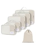 ECOHUB Koffer Organizer Set, 6-teilige Packing Cubes mit ID-Tag, Recycelte Packwürfel für Reisen, Leichte Packtaschen für Koffer, Atmungsaktiver Travel Rucksack Organizer, Patent anhängig(Beige)