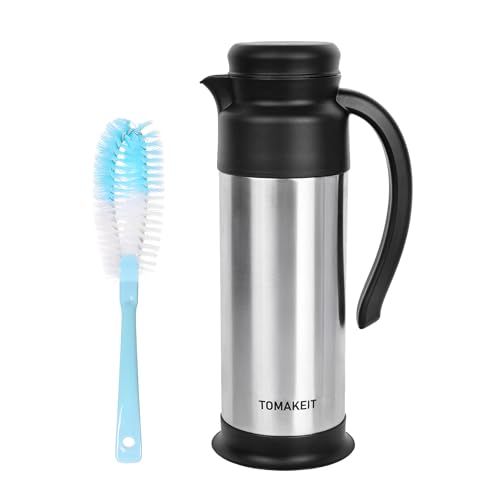 Creamer Pitcher for Coffee 1L/34 Oz Thermal Coffee Carafe Stainless Steel Coffee Carafes for Keeping Hot and Cold Double-Wall Design 12-Hour Hot & Cold Leak-Proof Portable for Travel Camping Office