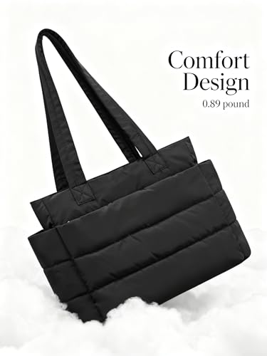 Image of charlore Tote Bag for Women, Puffer Quilted Handbag with Compartments Lightweight Puffy Tote Shoulder Bag for Travel, Work, Gym