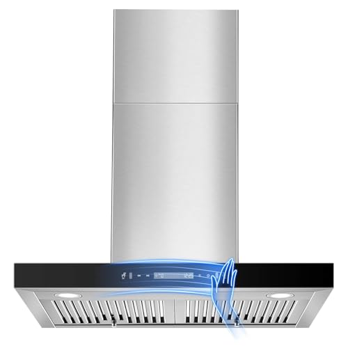 Image of Wall Mount Range Hood 30 inch 600 CFM T Shape with Gesture & Touch Control, Kitchen Vent Hood Ducted /Ductless Convertible, Exhaust Fan 3-speed Stove Hood, Baffle Grease Filter, Stainless Steel