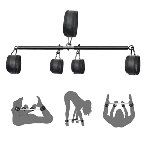 Weimob Handschellen Fußfesseln Fessel Bondage Sets verstellbar Spreizstange Fesselstange Bondage Sexspielzeug für extreme Paare, Anfänger Einstellbar Metallspreizstange schwarz