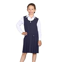 Hamishkane® Girls School Uniform Pinafore Dress, Round Neck Sleeveless Dress, Heart Zip Pleated Summer School Pinafore for Girls with Two Button Front, Ages 2-16 Navy