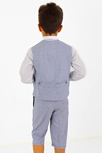 Image of Baby Boys Vest Suit Cotton Linen 4 Piece Formal Wedding Birthday Set