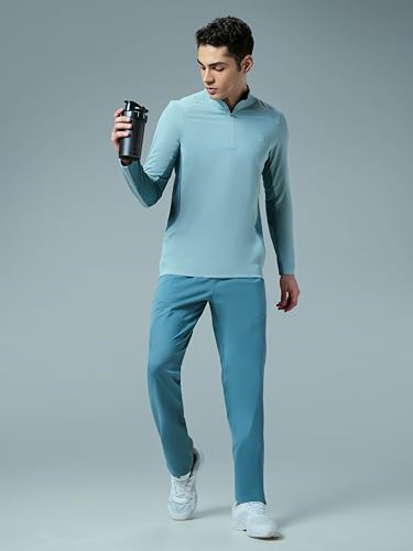 Image of TECHNOSPORT Men Polyester Slim Fit Colorblock Zipper Neck Full Sleeve Cotflex Polo T-Shirt With Quick Dry, Spf50+ For Gym, Sports And Regular Use