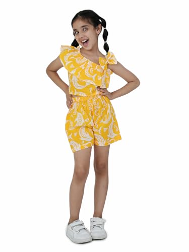 Image of AJ DEZINES Kids Cotton Sleeveless Co-ords Set for Girls - Casual Outfit | Vacation Wear |Beach Dress |Dolphin Printed Top Shorts for girls - Regular Fit