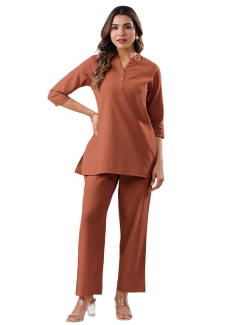 Image of Co Ord Set for Women Stylish Pure Cotton Airy Linen Lounge Wear Kurta Coord Set for Women | Regular Fit Solid Summer Kurti Set Casual, Travel, Office Formal Wear