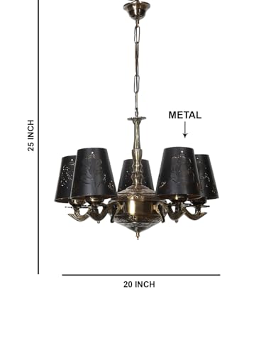 Image of Devansh 05 Lights Ganesh Ji Metal Etched Shade with Antique Golden Chandelier -ZD