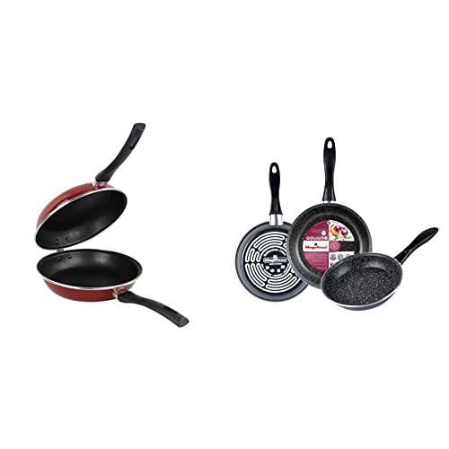 MAGEFESA Praga - Sartén para tortilla 20cm de acero vitrificado exterior rojo& K2 Gransasso Juego de 3 sartenes (18/20/24) cm de Acero vitrificado Exterior Gris Moteado Color Gris Marengo