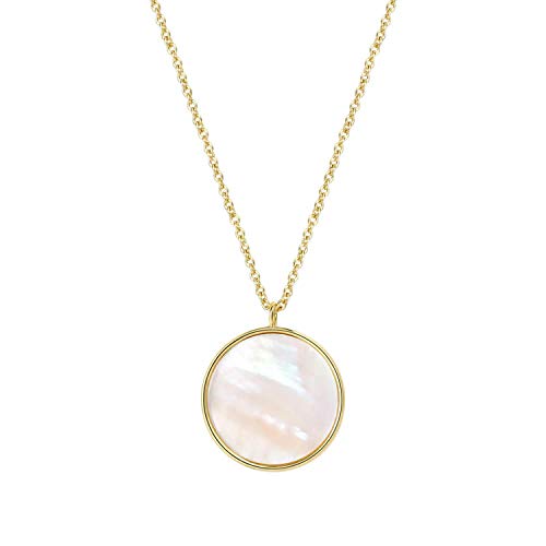 14k Gold Plated Mother of Pearl Shell Pendant Necklaces | Double Sided Round Pendant Necklaces Cute Pendant Necklaces for Women Girls