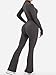 YEOREO Women Long Sleeve Flare Workout Jumpsuit Zip Up Romper Bottom Pants Wide Leg Bodysuit Bodycon Sexy One Piece Ash S