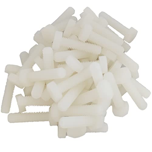 Image of M6 x 25mm White Nylon Hex Head Cap Bolts Screws, Plastic Hexagon Nuts, Full Thread Nylon Hexagon Head Cap Bolts, 50Pcs