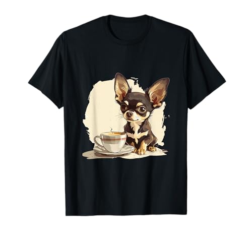Niedlicher Chihuahua mit einer Tasse Kaffee Chiwawa T-Shirt
