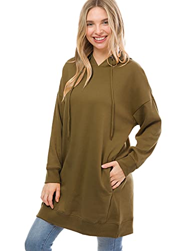 MixMatchy Women's Casual Long Sleeve Fleece Hoodie Sweatshirts Hooded Pullover Tunic Dark Olive LX